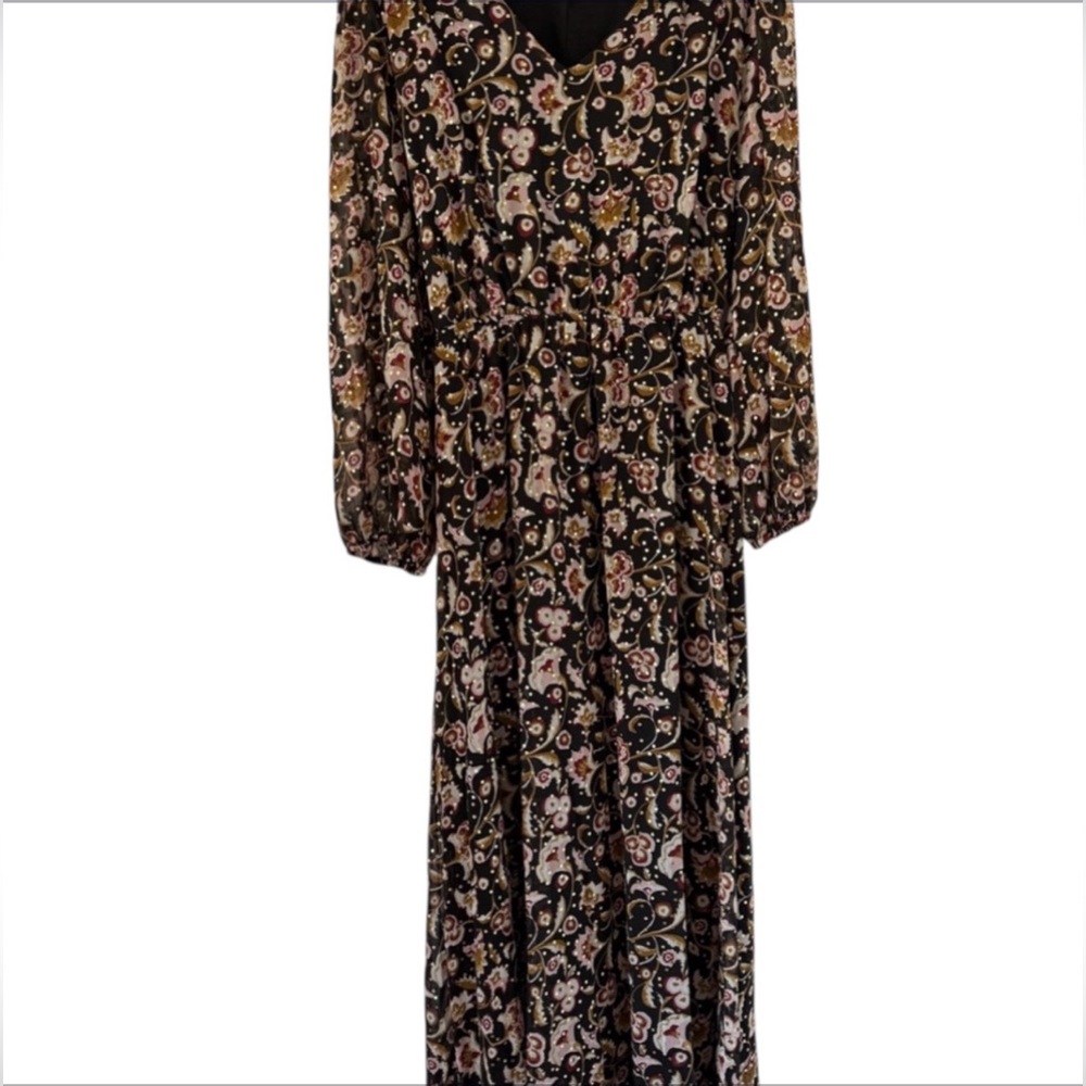 MSK Cream and Brown Long Sleeve Sundress - Picture 7 of 8